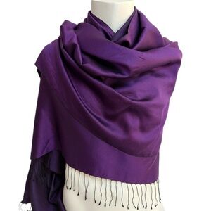 Ipekevi 100% Silk Purple Shawl 🇹🇷 | Luxurious Satin Wrap with Fringe